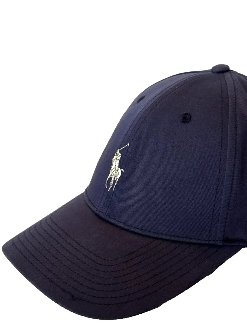 POLO RALPH LAUREN CAP HAT NAVY BLUE PONY SPELLOUT LOGO PRINT STRAPBACK MENS OS